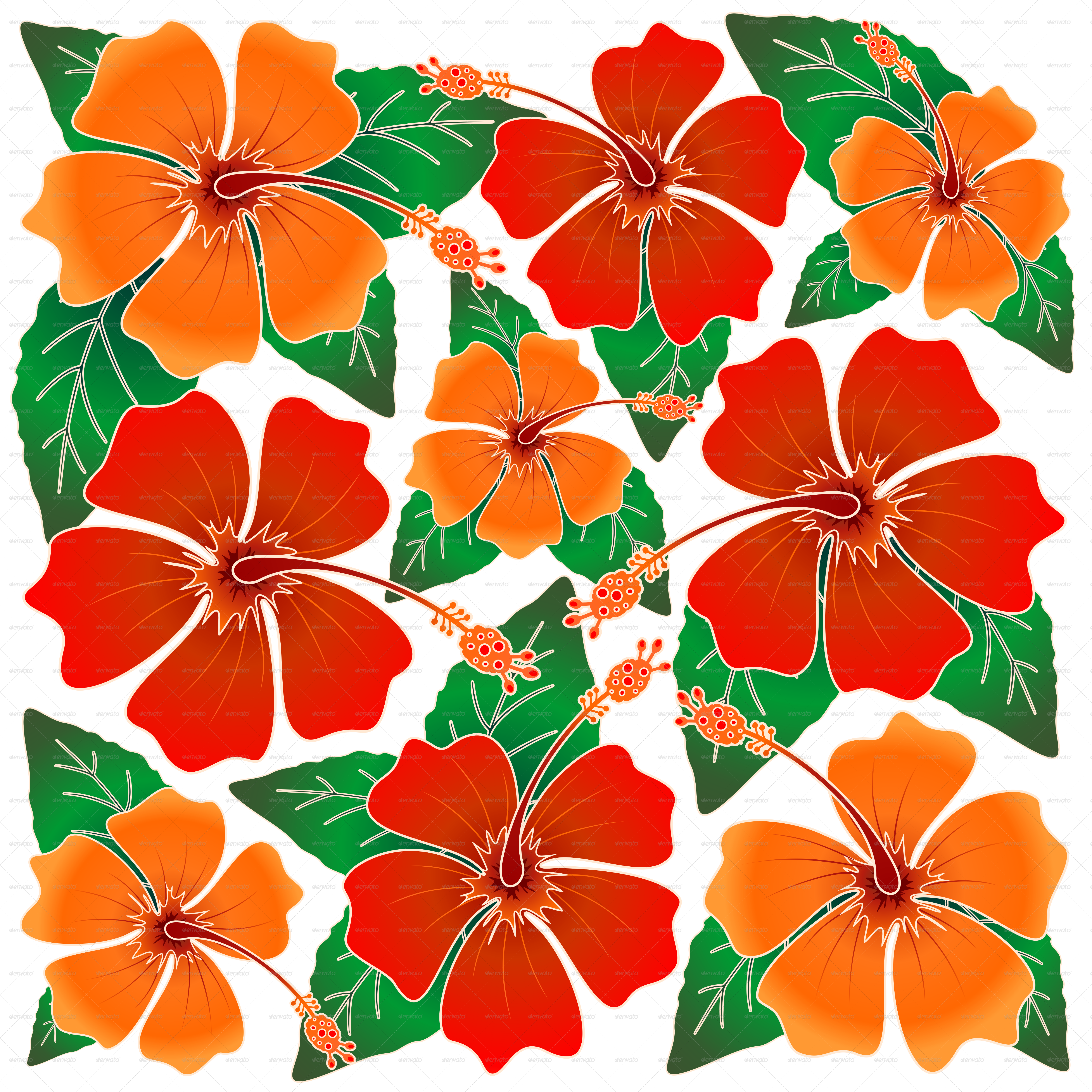 Hibiscus Batik  Pattern by Bluedarkat GraphicRiver